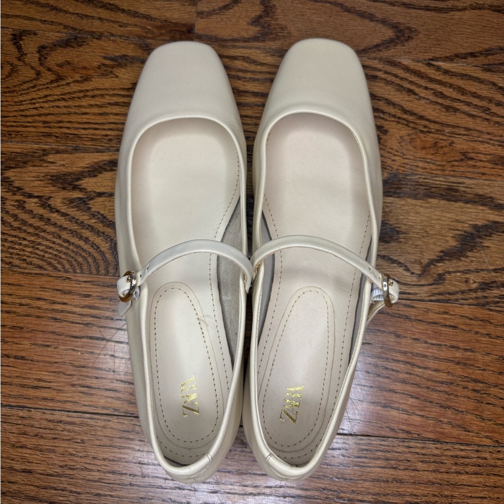 Zara Cream Mary Jane Flats